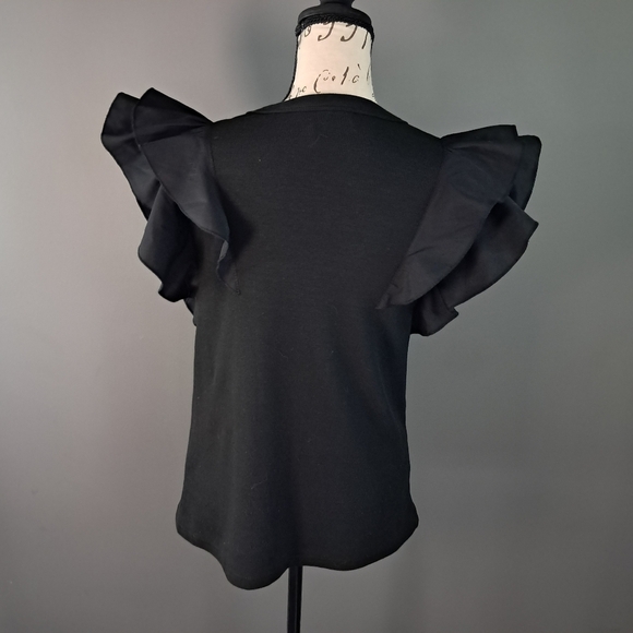 Grace + Karma Flutter Sleeve Ribbed Tank Top Black Women’s Size Medium NWT - Picture 2 of 6